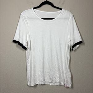 Les Femmes Velours Large Crew Neck Ringer Tee Top White Lenzing Modal Stretch